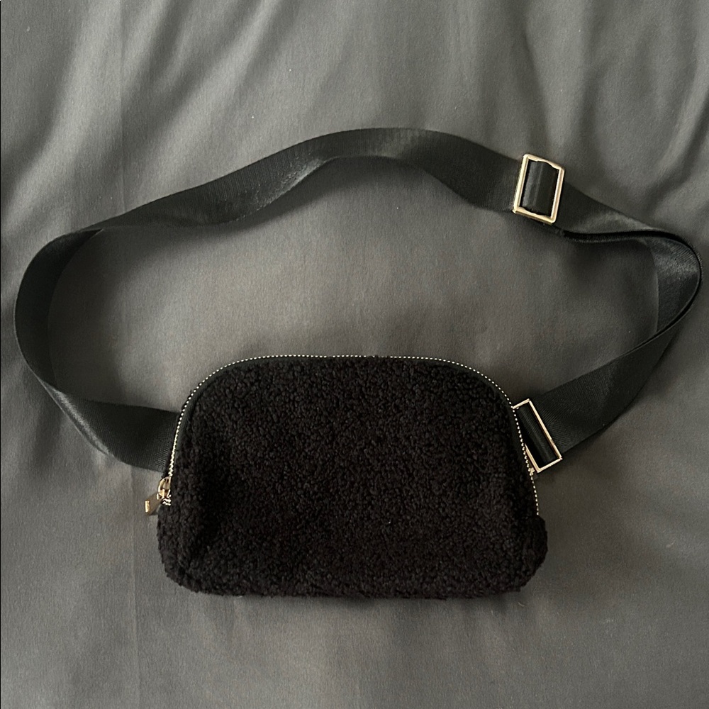 Black Shearling Belt Bag